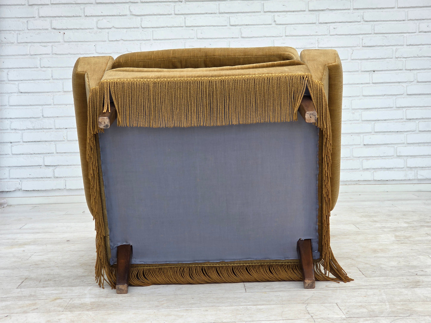 1970s, Danish highback armchair, honey yellow furniture velour.