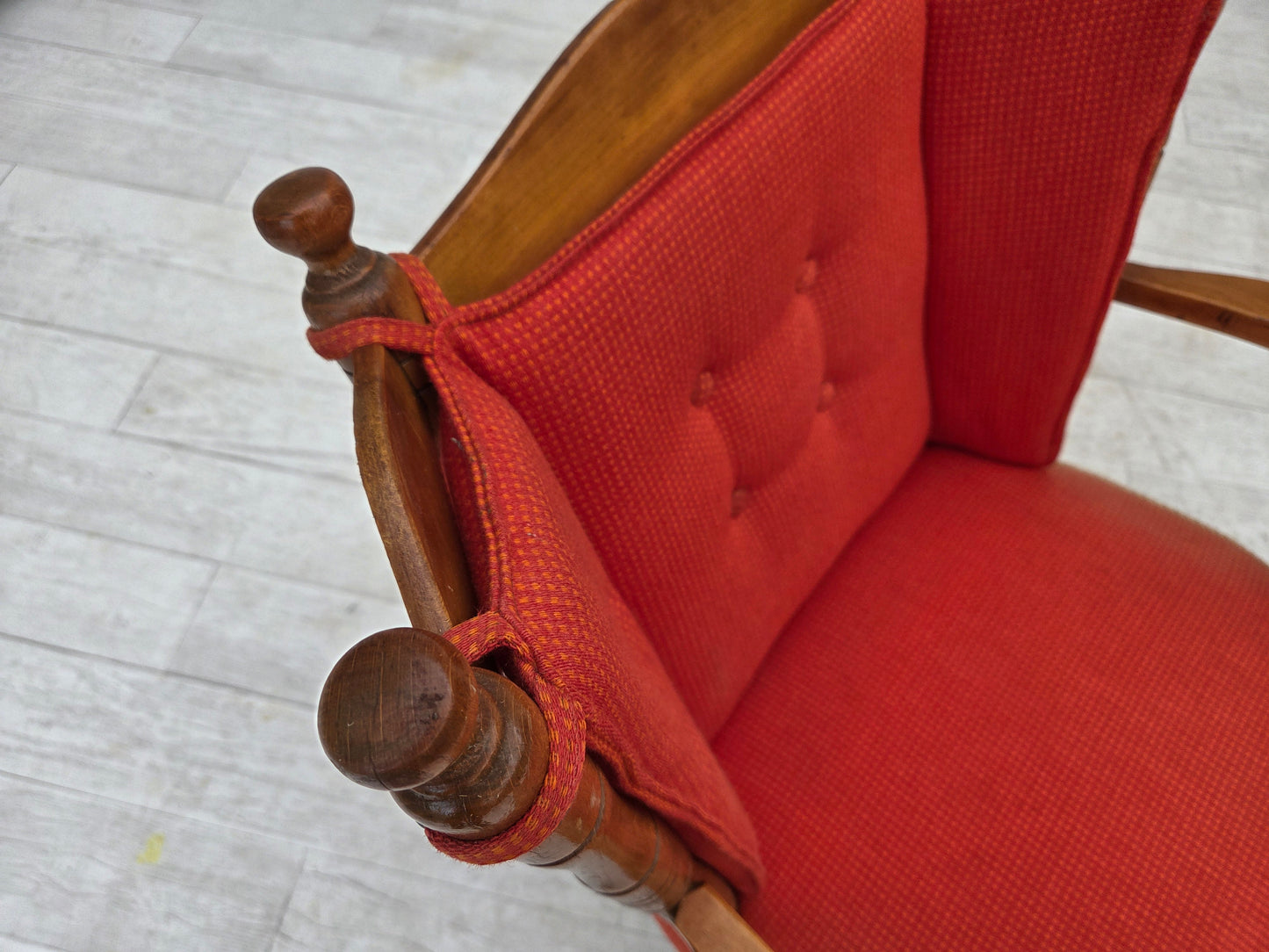 1960s, Scandinavian armchair, red furniture wool, beech wood.