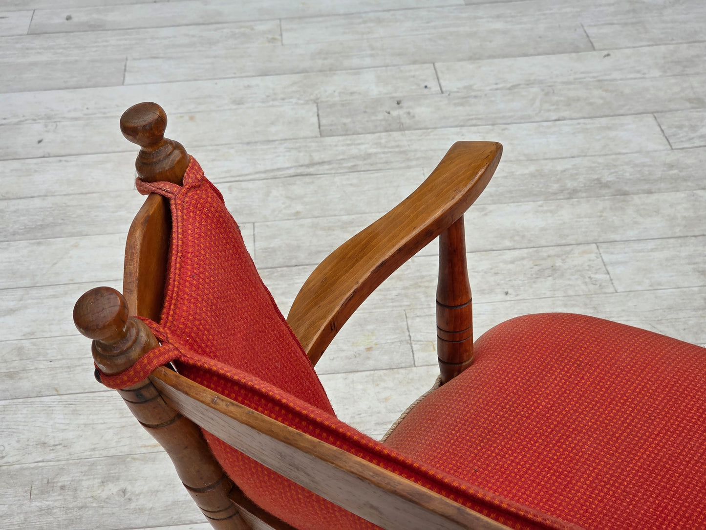 1960s, Scandinavian armchair, red furniture wool, beech wood.