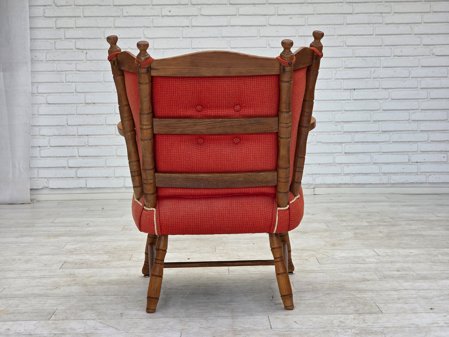 1960s, Scandinavian armchair, red furniture wool, beech wood.