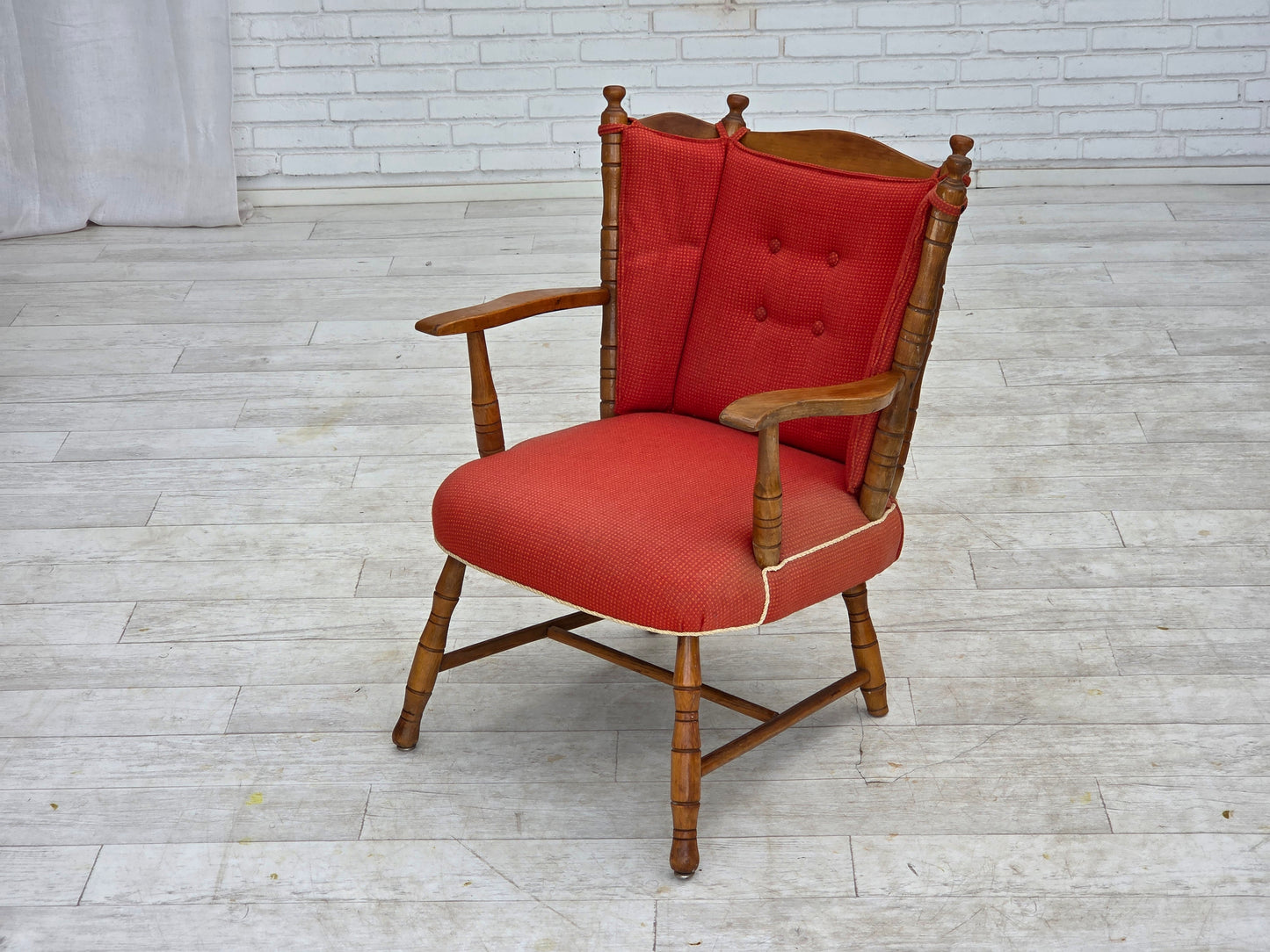 1960s, Scandinavian armchair, red furniture wool, beech wood.