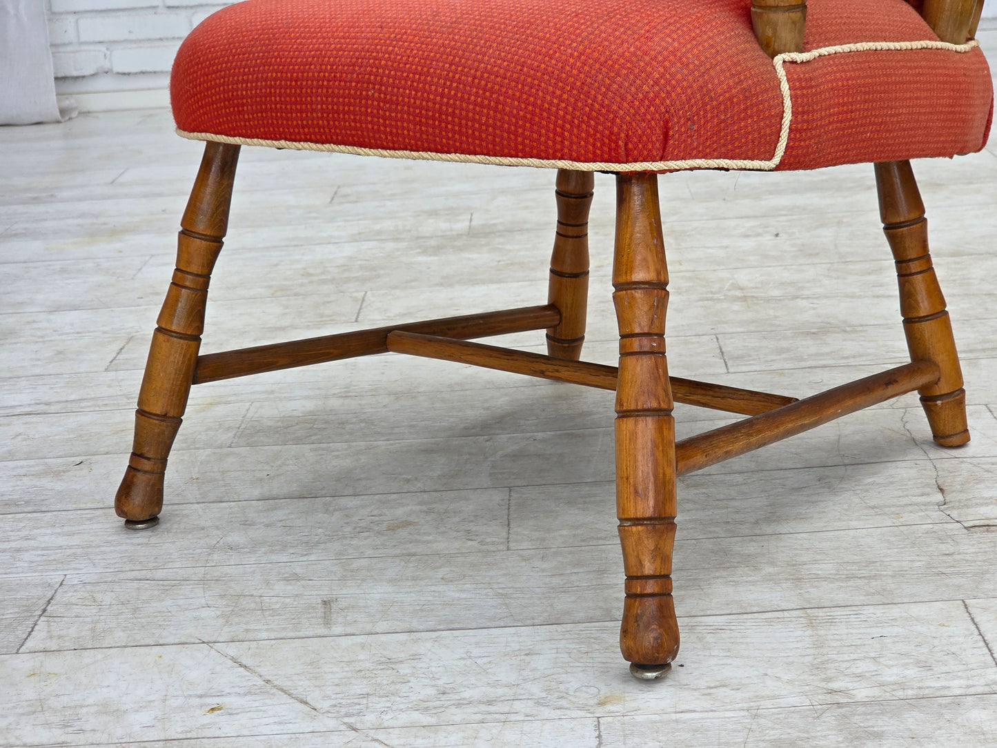 1960s, Scandinavian armchair, red furniture wool, beech wood.