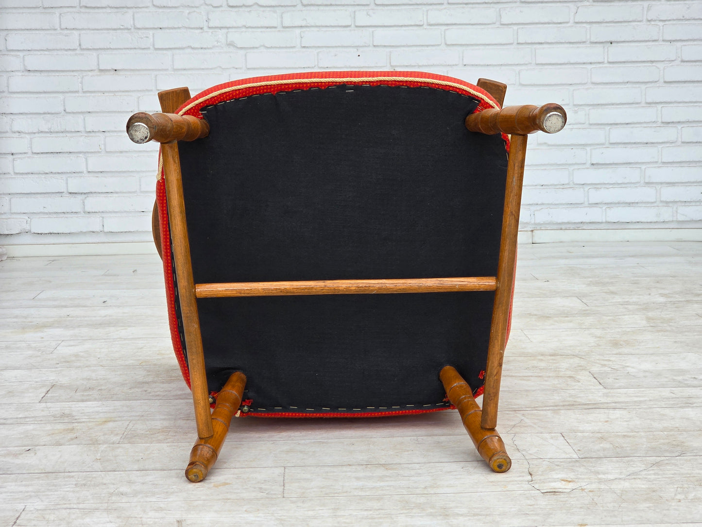 1960s, Scandinavian armchair, red furniture wool, beech wood.