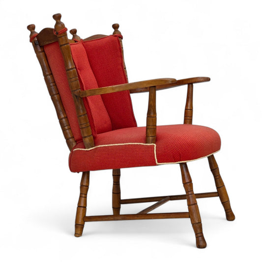 1960s, Scandinavian armchair, red furniture wool, beech wood.