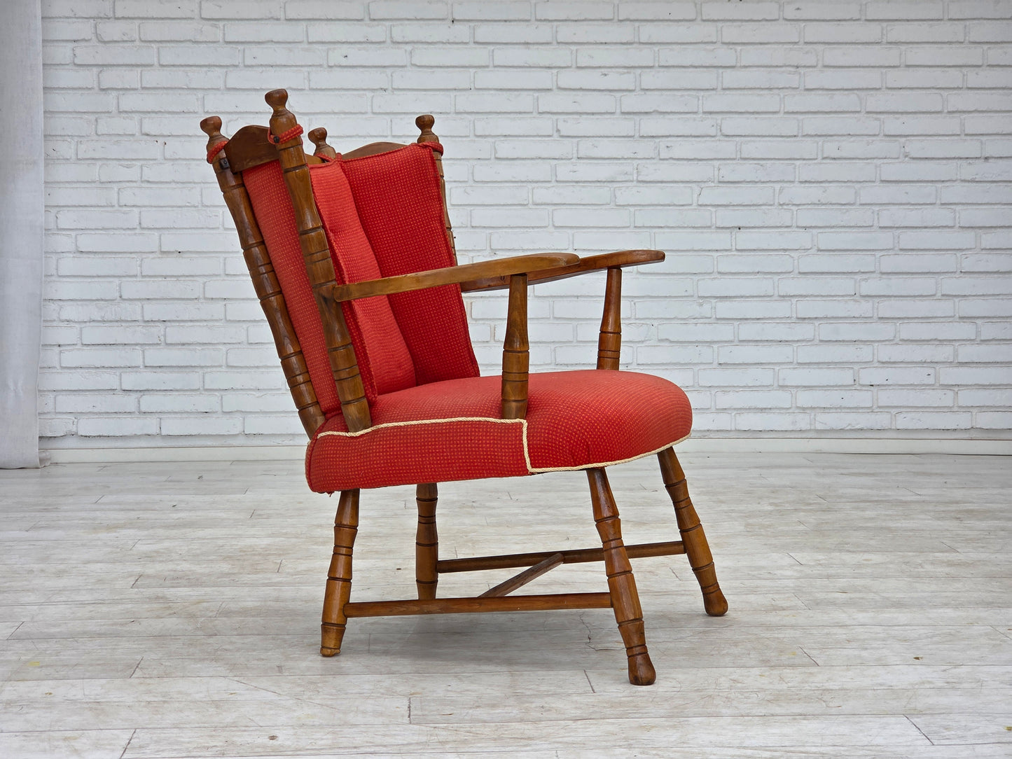 1960s, Scandinavian armchair, red furniture wool, beech wood.