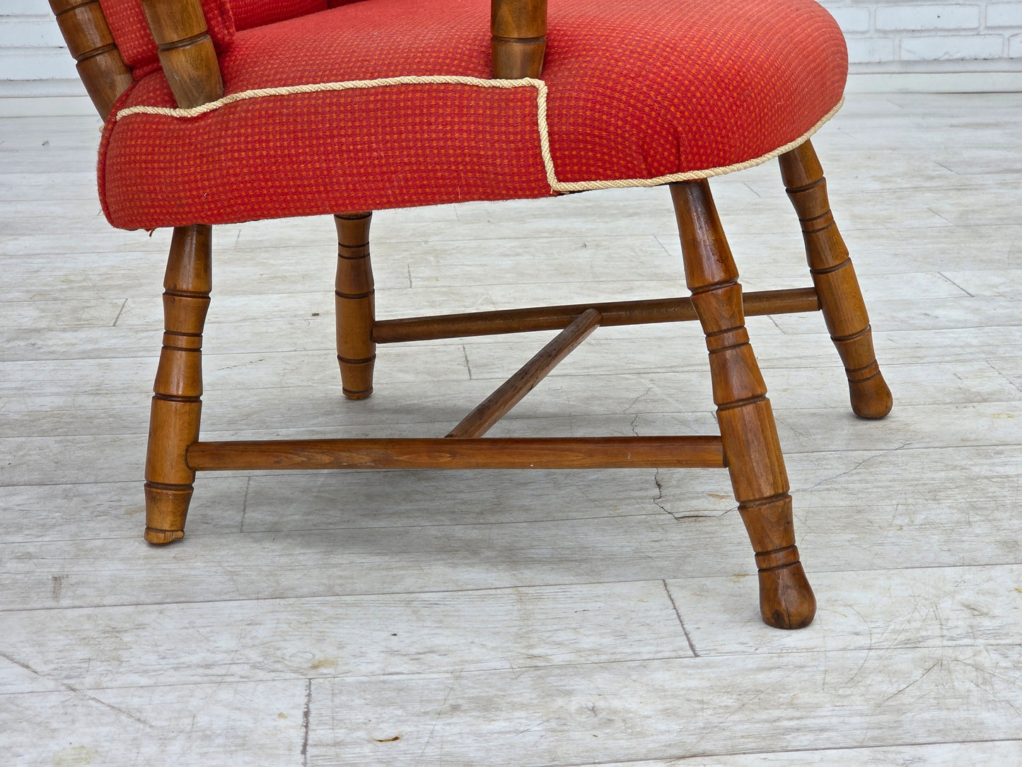 1960s, Scandinavian armchair, red furniture wool, beech wood.