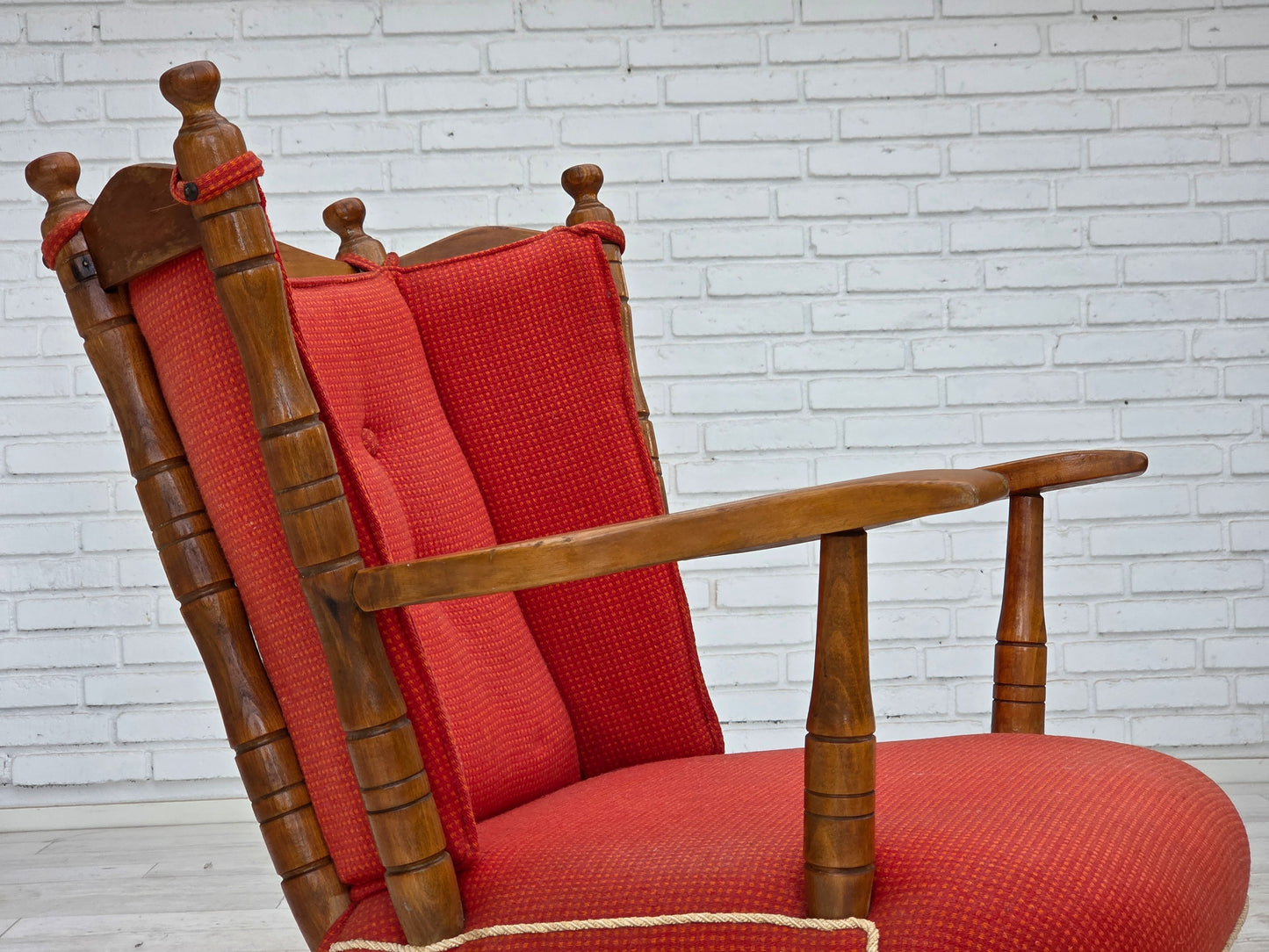 1960s, Scandinavian armchair, red furniture wool, beech wood.