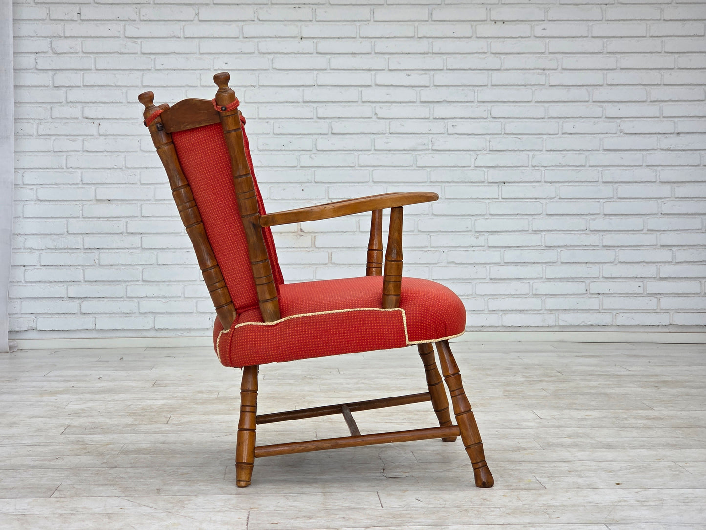 1960s, Scandinavian armchair, red furniture wool, beech wood.