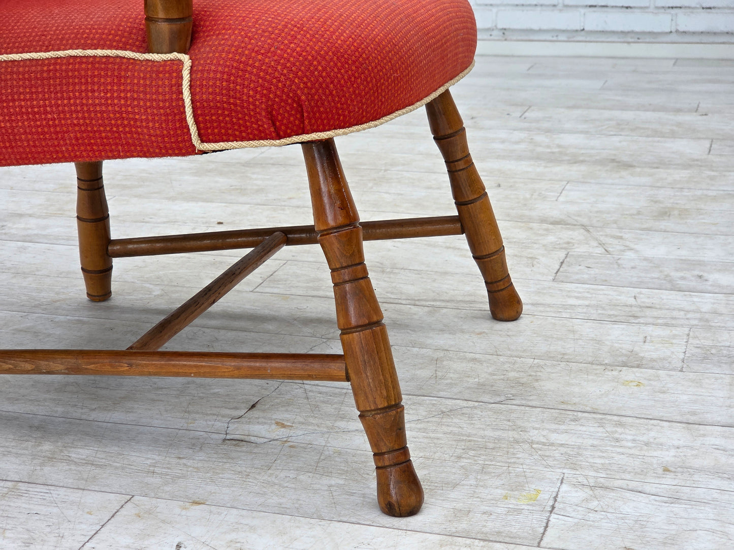 1960s, Scandinavian armchair, red furniture wool, beech wood.