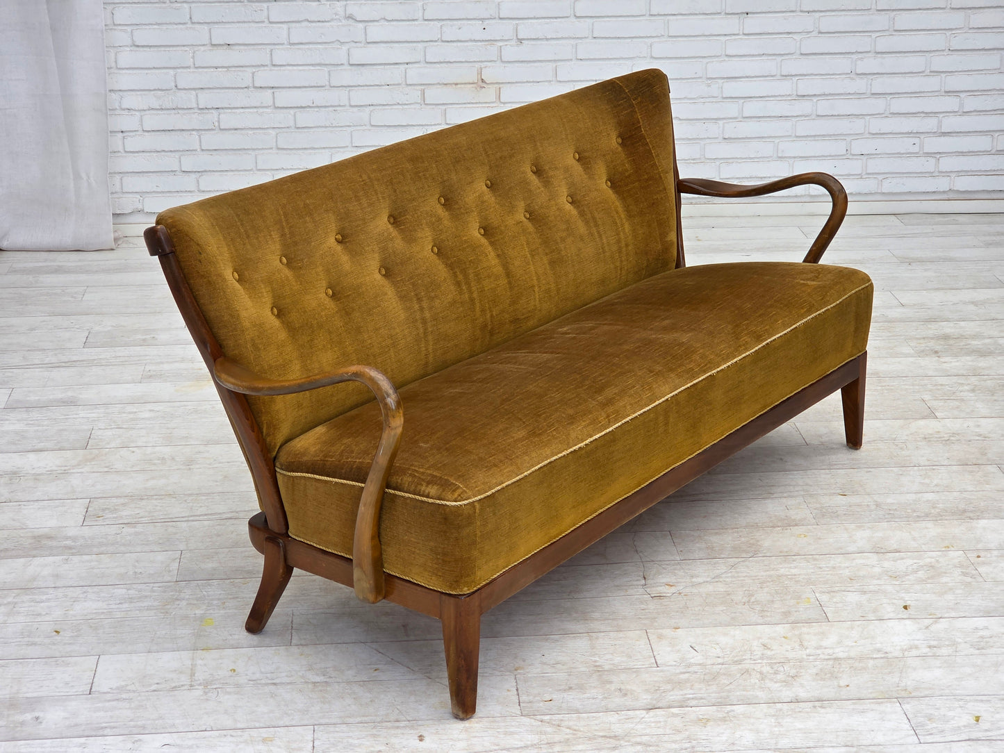 1960s, Danish design by Alfred Christensen, 2-seater sofa, green furniture velour.