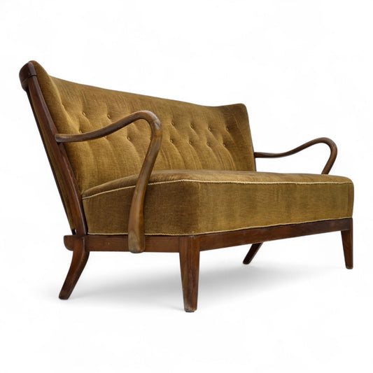 1960s, Danish design by Alfred Christensen, 2-seater sofa, green furniture velour.
