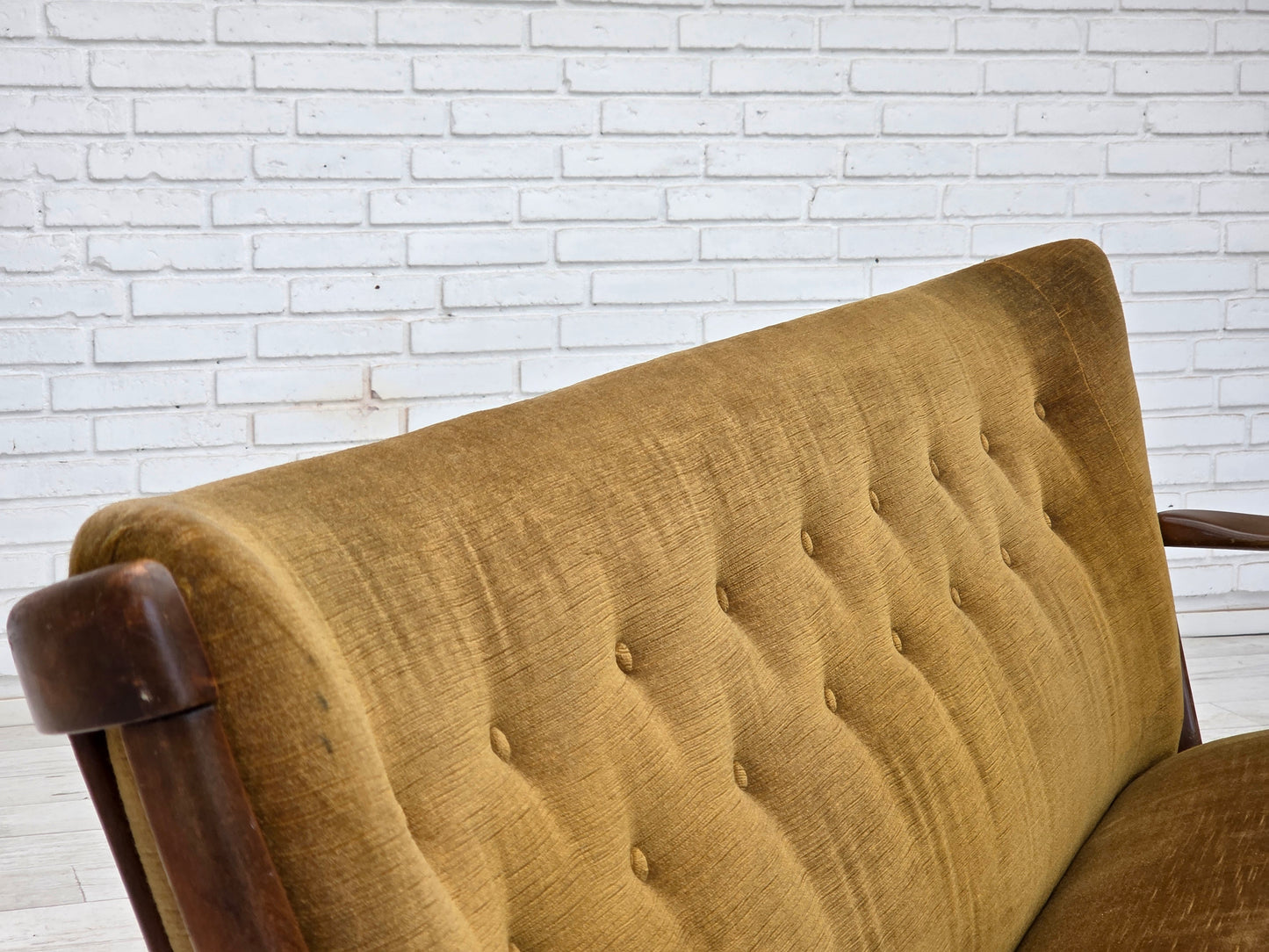 1960s, Danish design by Alfred Christensen, 2-seater sofa, green furniture velour.
