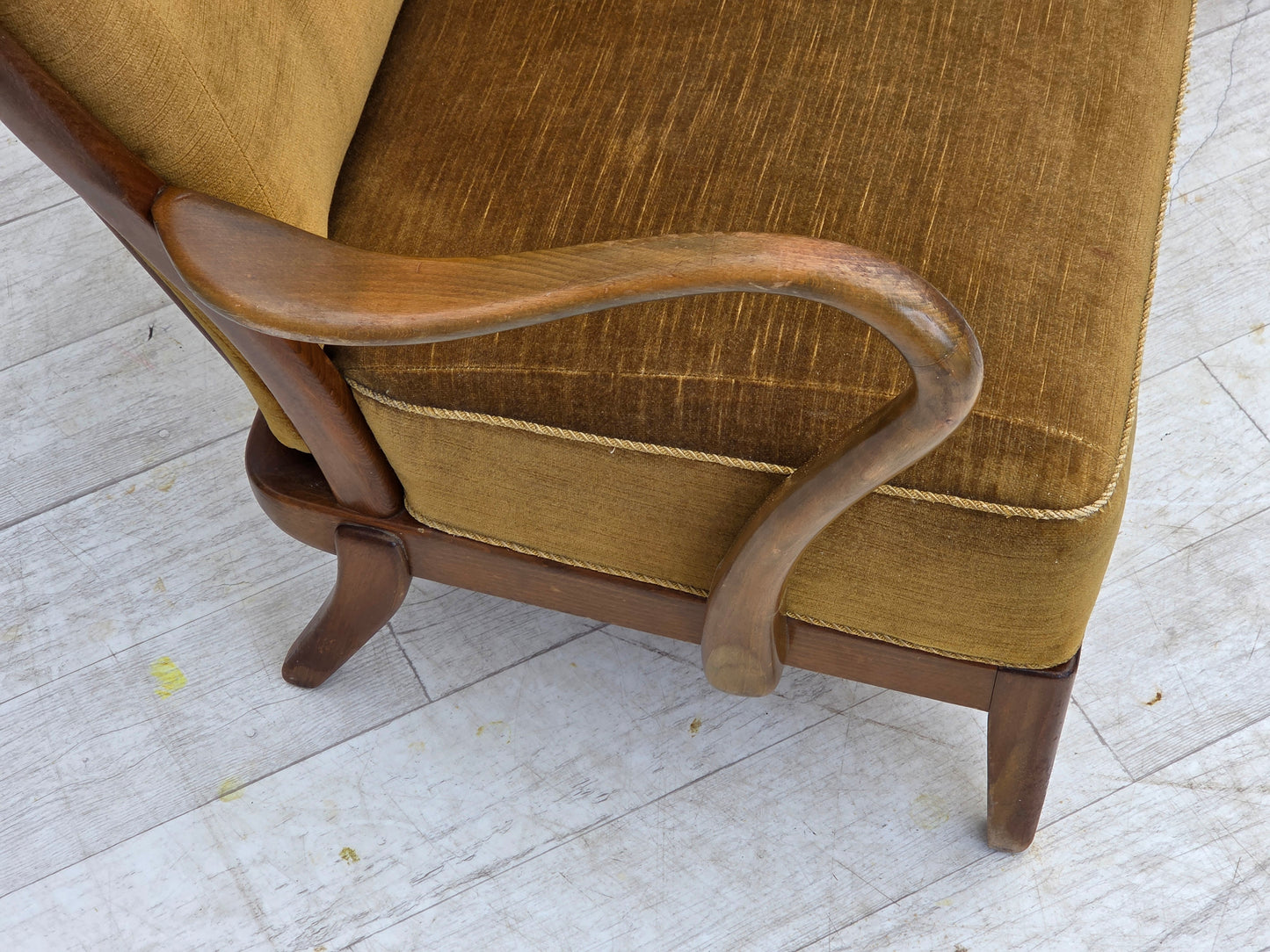 1960s, Danish design by Alfred Christensen, 2-seater sofa, green furniture velour.