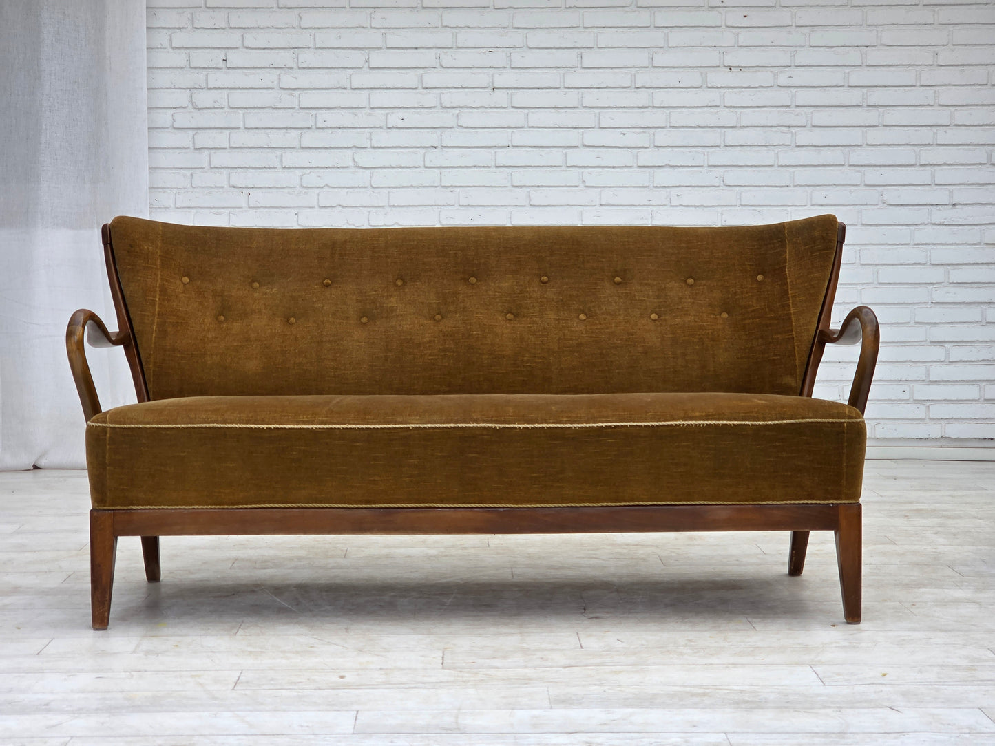 1960s, Danish design by Alfred Christensen, 2-seater sofa, green furniture velour.
