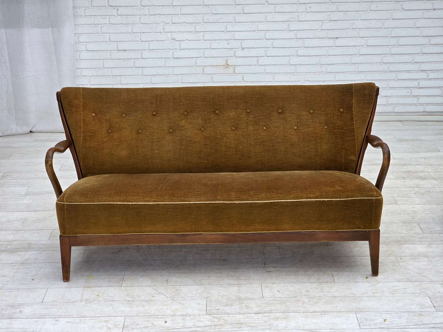 1960s, Danish design by Alfred Christensen, 2-seater sofa, green furniture velour.