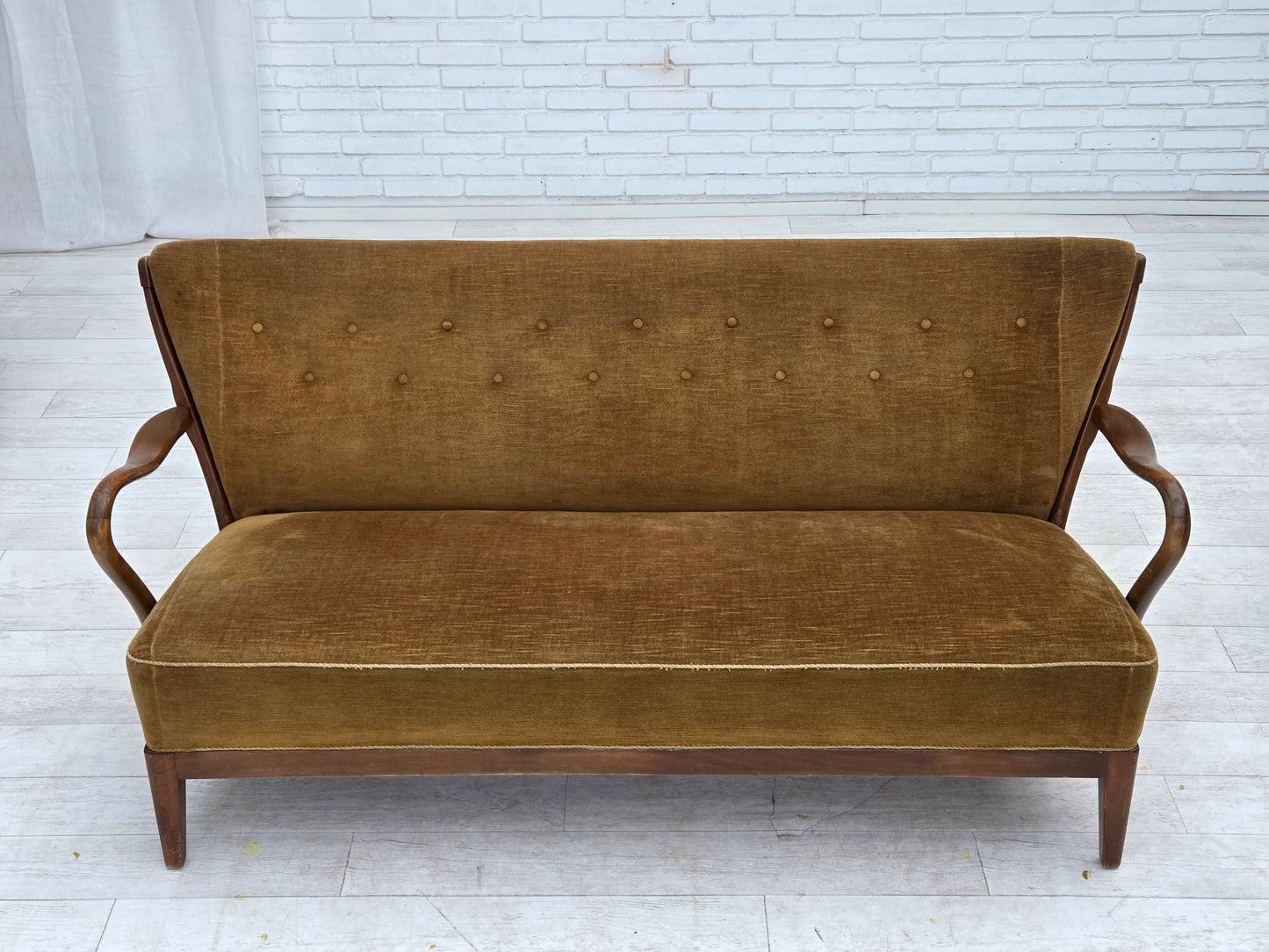 1960s, Danish design by Alfred Christensen, 2-seater sofa, green furniture velour.