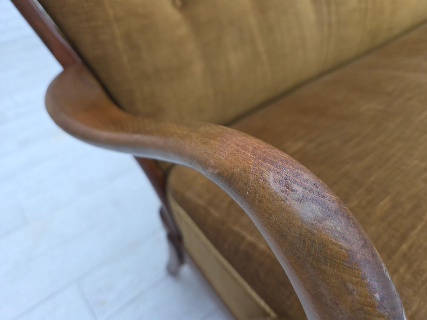 1960s, Danish design by Alfred Christensen, 2-seater sofa, green furniture velour.