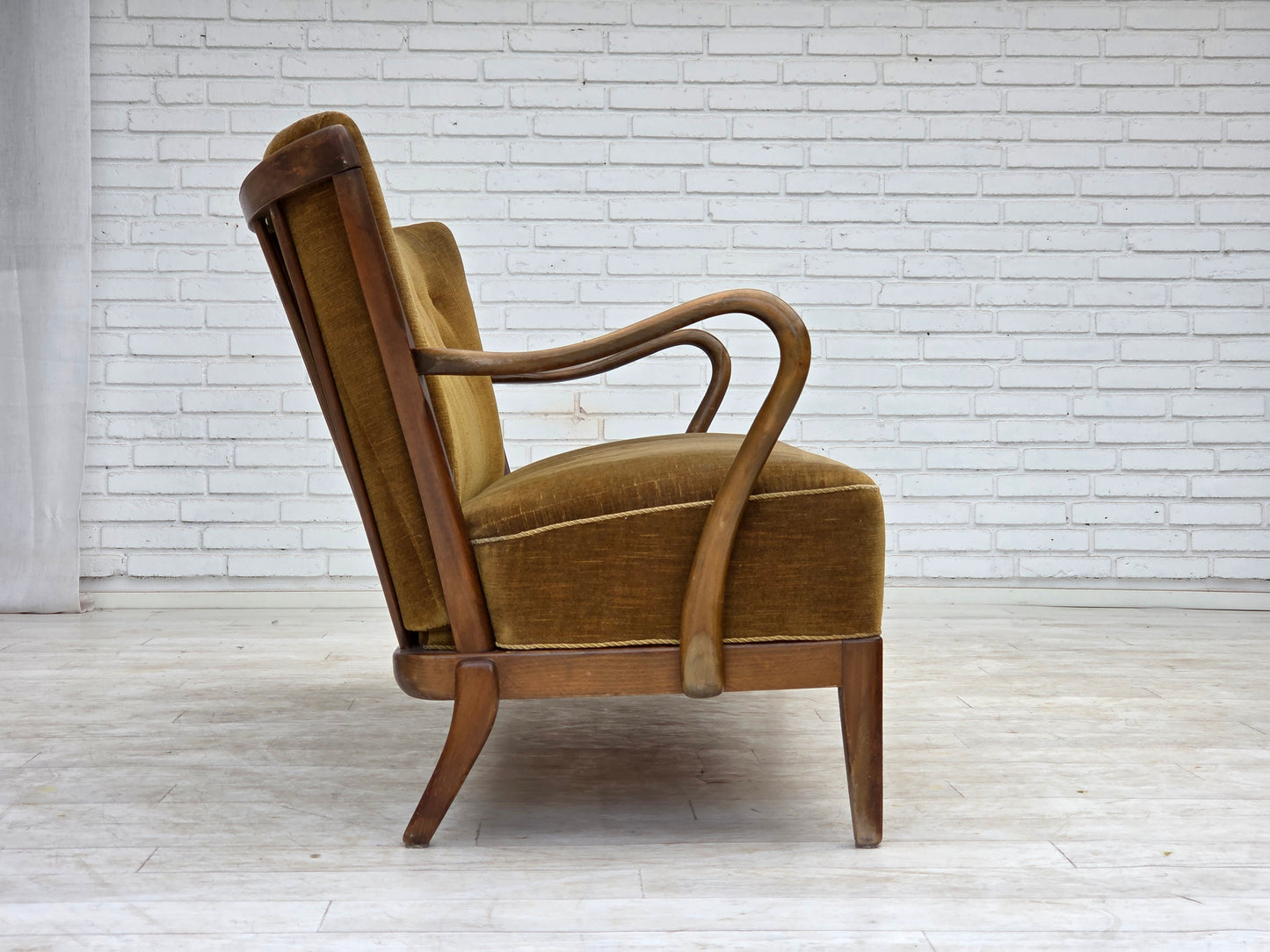 1960s, Danish design by Alfred Christensen, 2-seater sofa, green furniture velour.