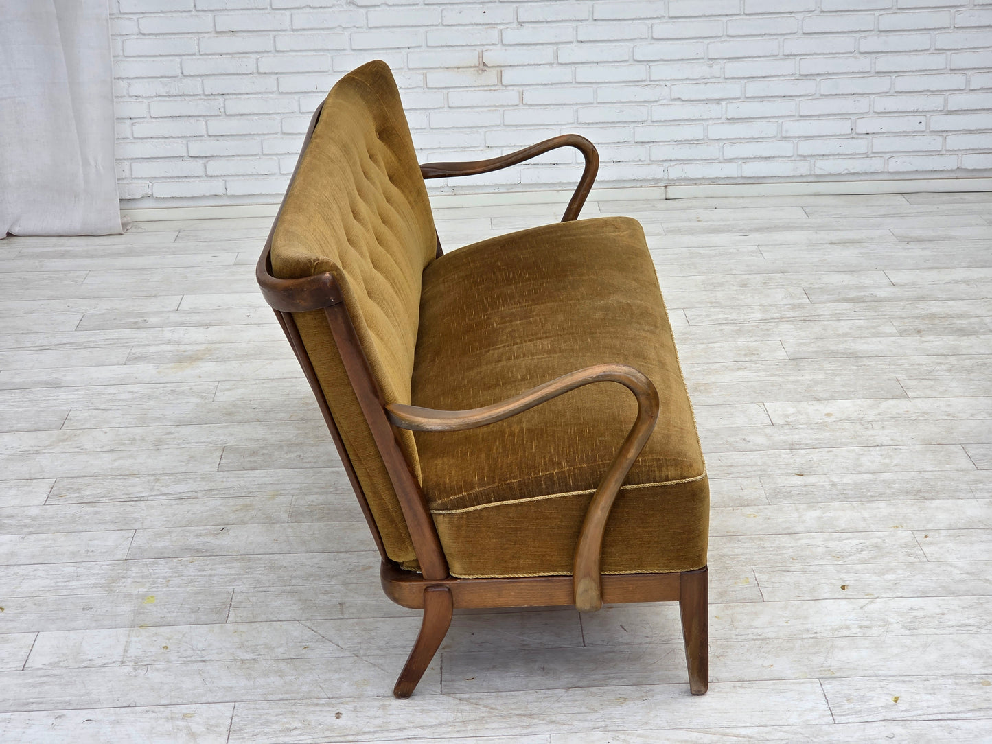 1960s, Danish design by Alfred Christensen, 2-seater sofa, green furniture velour.
