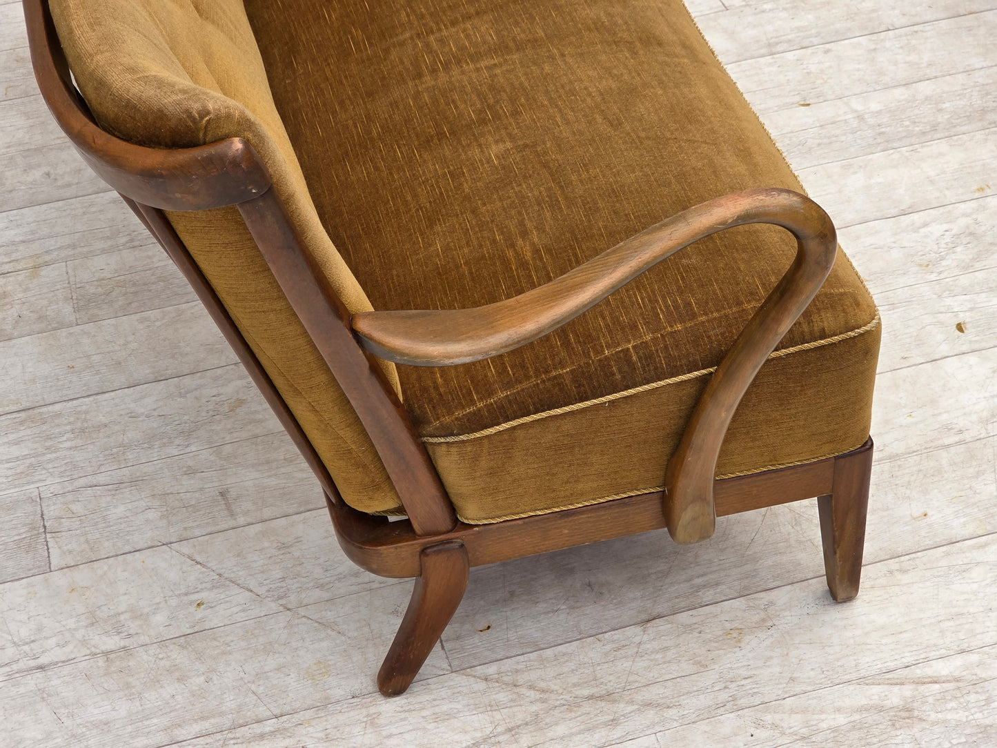 1960s, Danish design by Alfred Christensen, 2-seater sofa, green furniture velour.