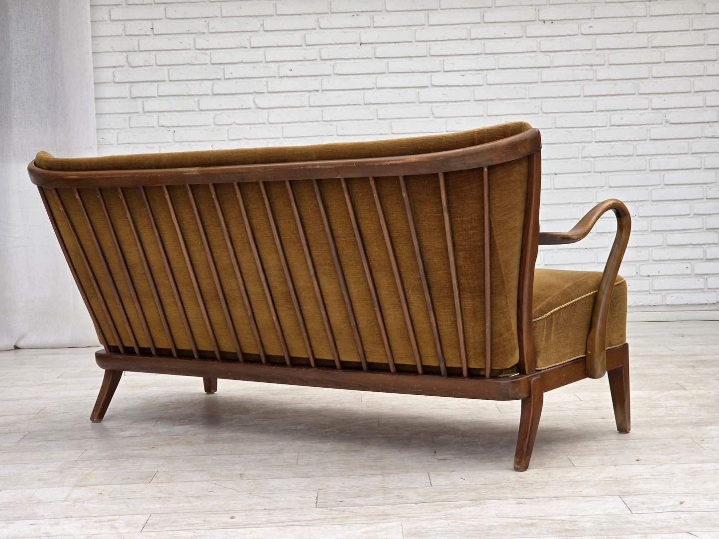 1960s, Danish design by Alfred Christensen, 2-seater sofa, green furniture velour.