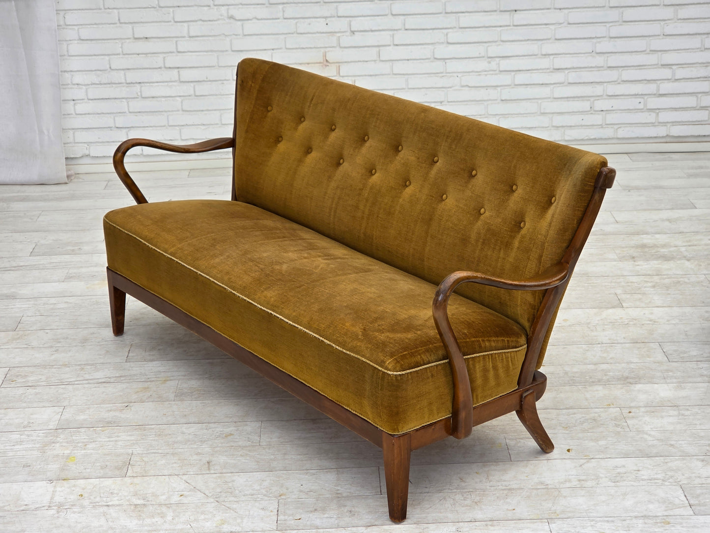 1960s, Danish design by Alfred Christensen, 2-seater sofa, green furniture velour.