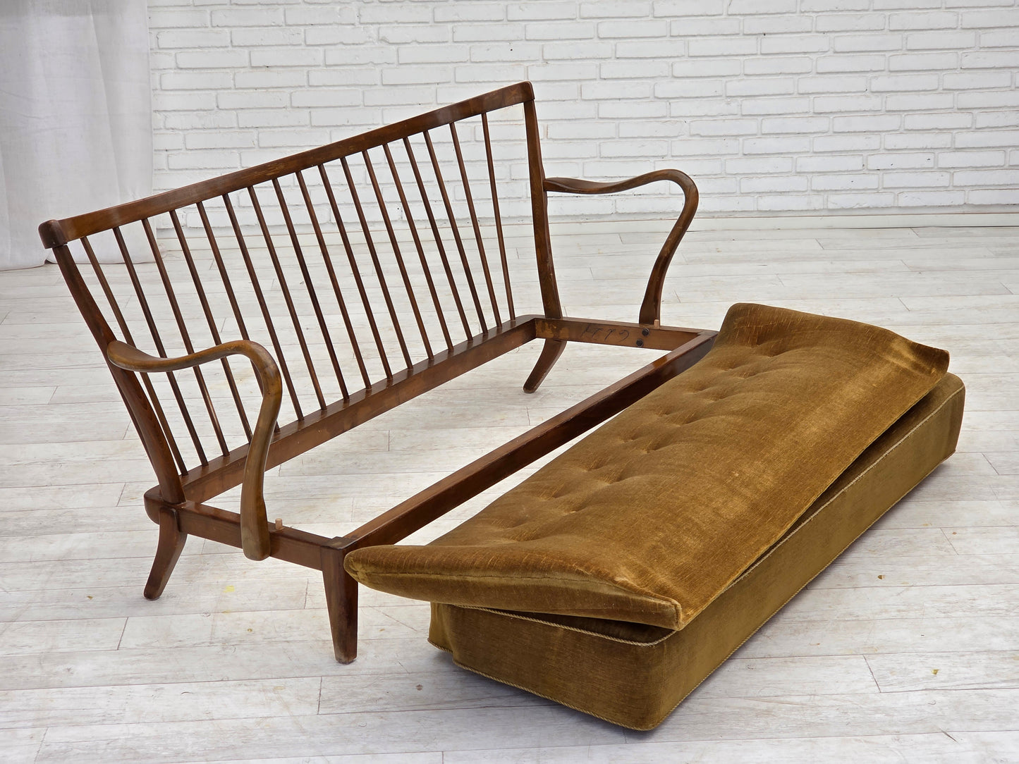 1960s, Danish design by Alfred Christensen, 2-seater sofa, green furniture velour.