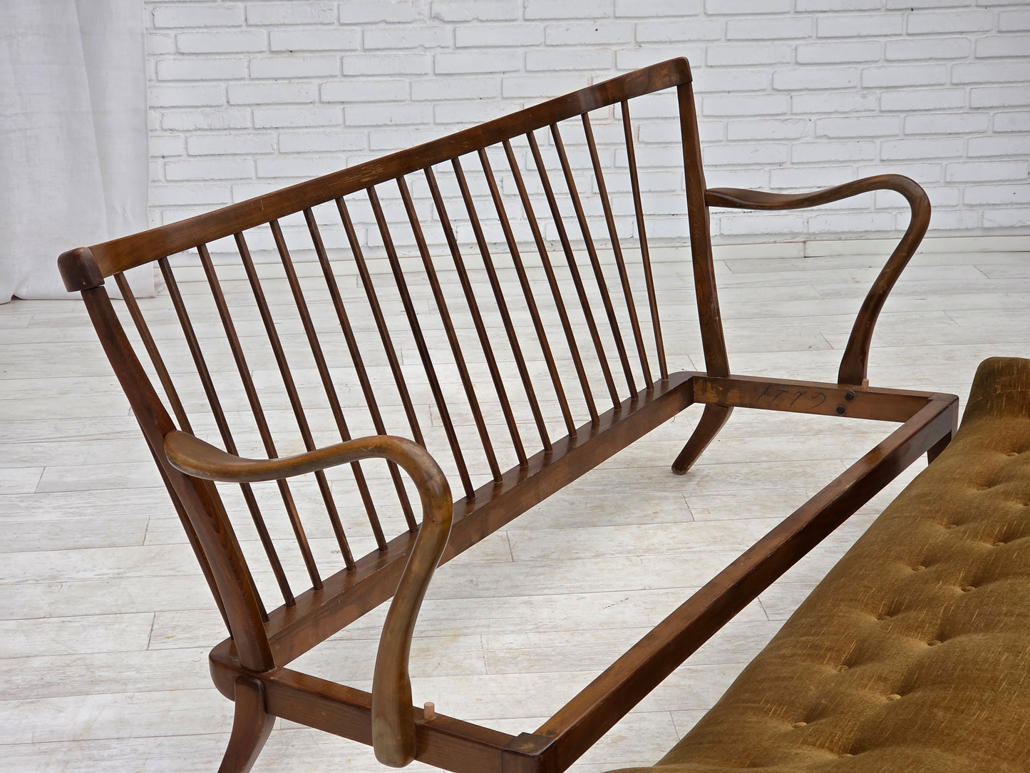 1960s, Danish design by Alfred Christensen, 2-seater sofa, green furniture velour.