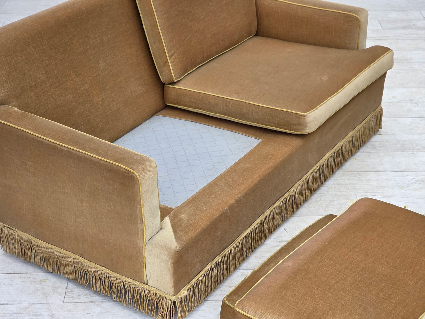 1970s, Danish 2-seater sofa, honey yellow furniture velour.
