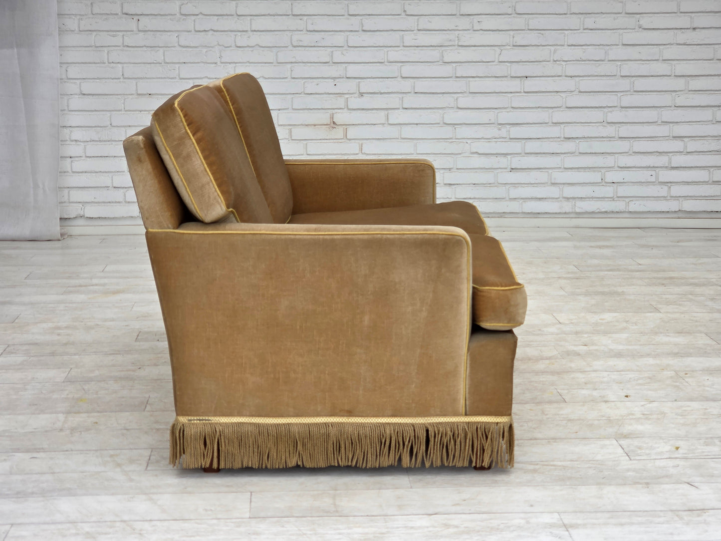 1970s, Danish 2-seater sofa, honey yellow furniture velour.