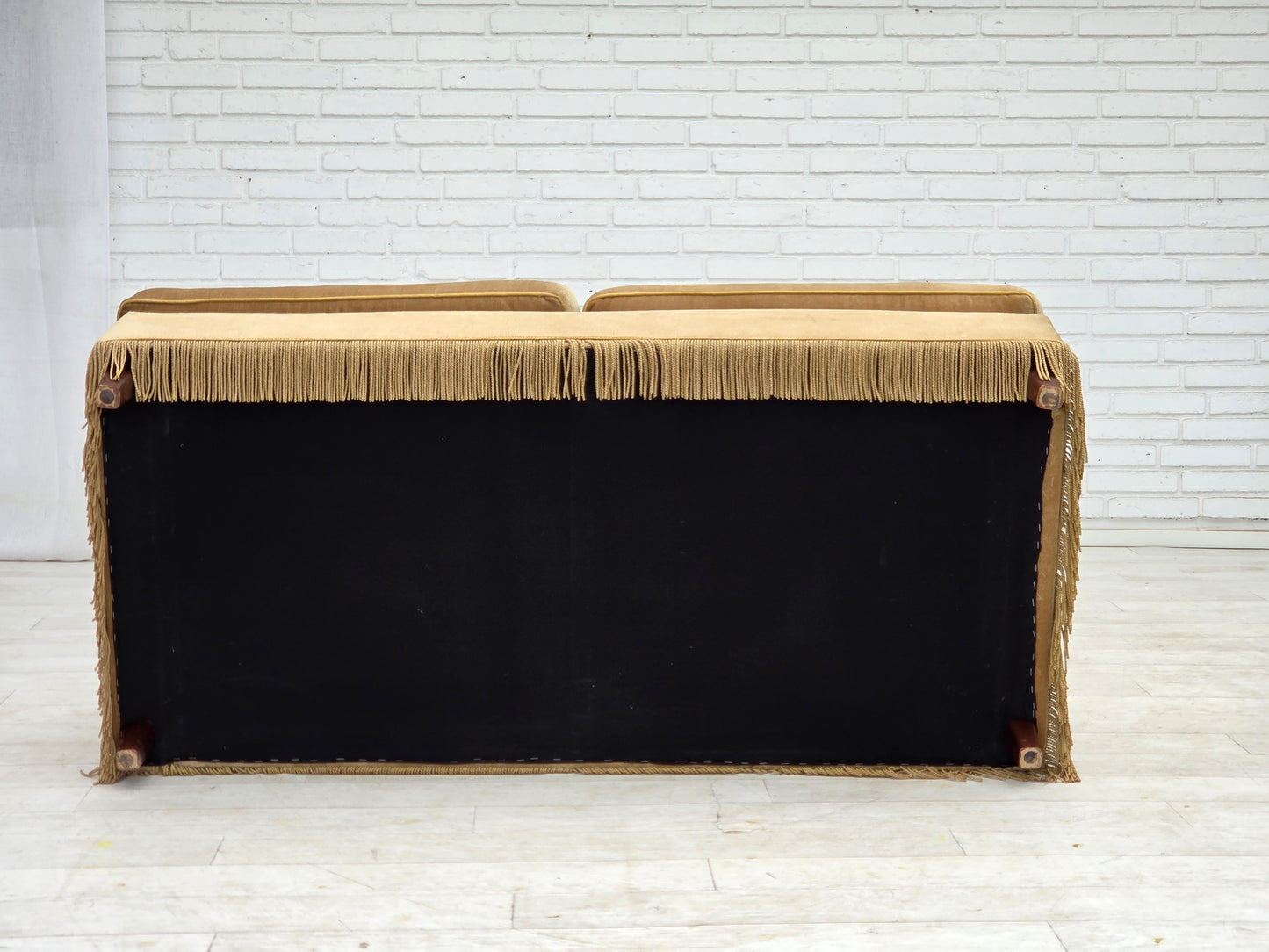 1970s, Danish 2-seater sofa, honey yellow furniture velour.