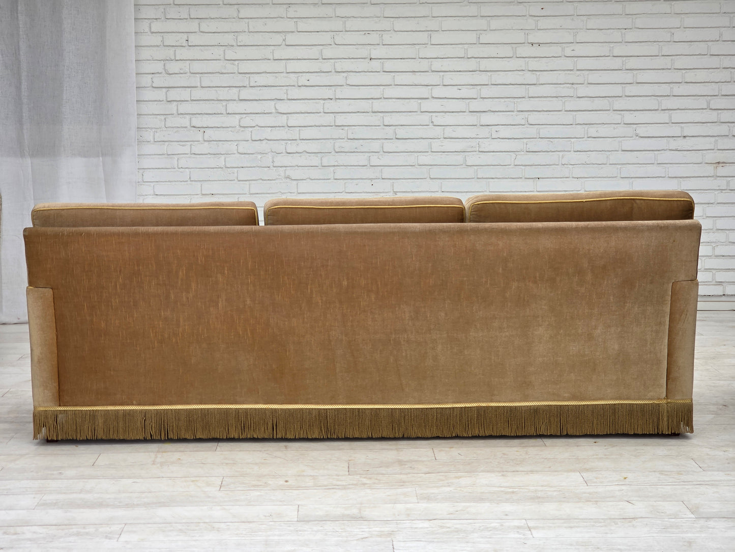 1970s, Danish 3-seater sofa, honey yellow furniture velour.