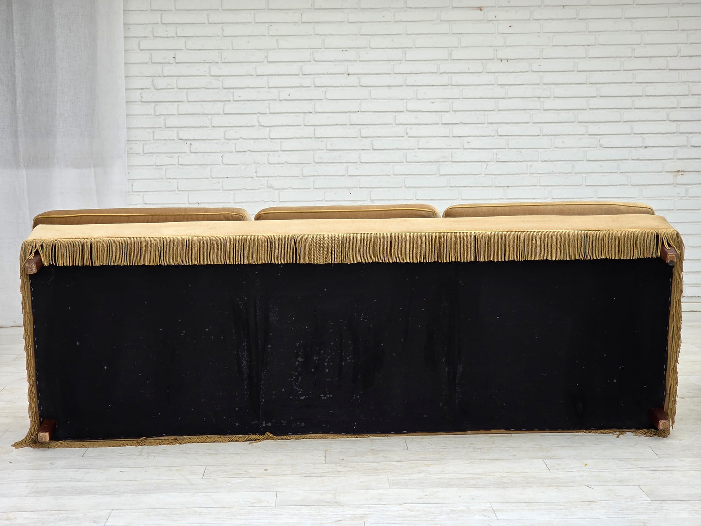 1970s, Danish 3-seater sofa, honey yellow furniture velour.