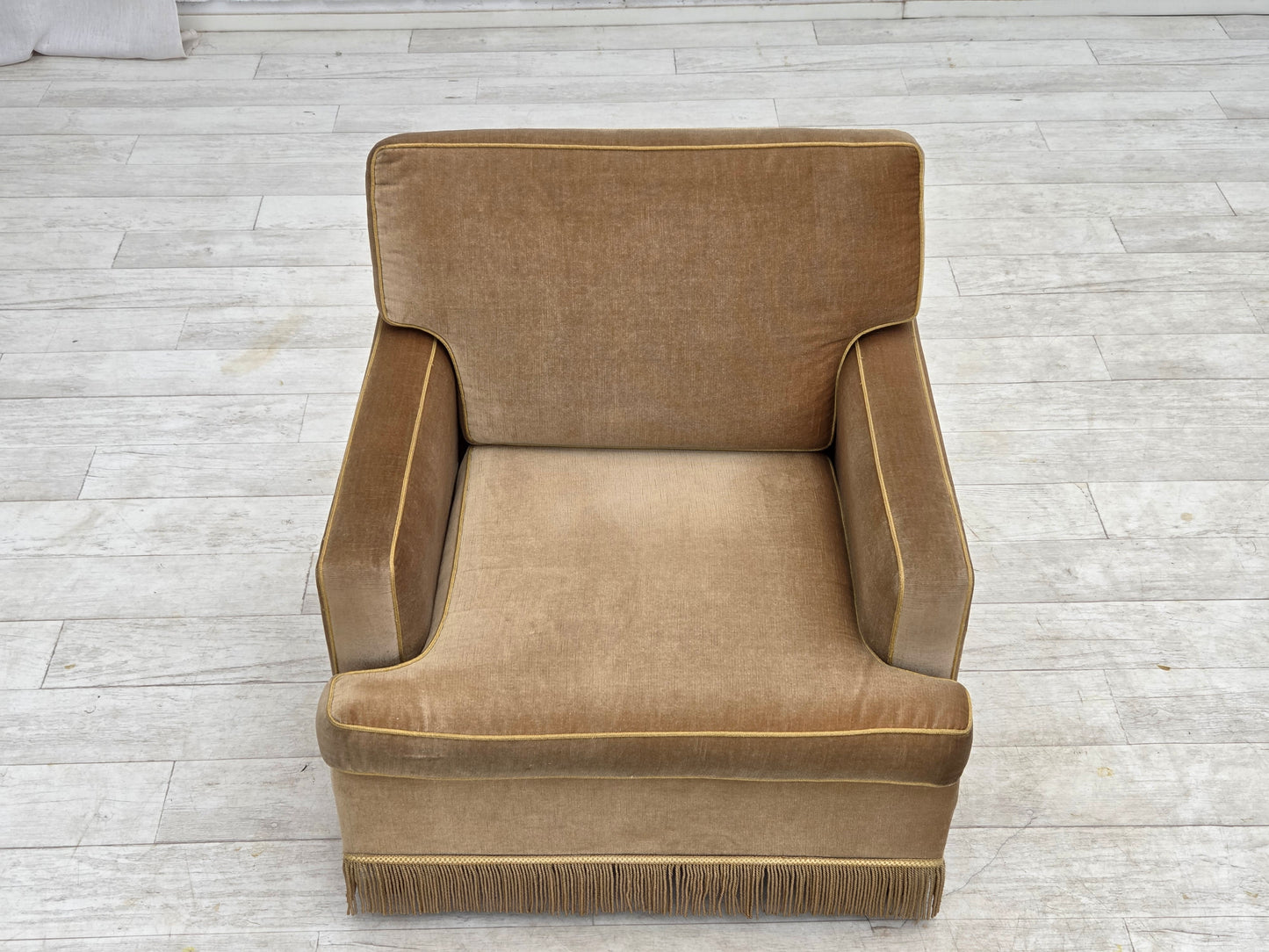 1970s, Danish armchair, honey yellow furniture velour.