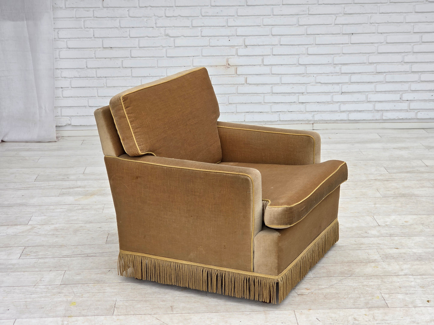 1970s, Danish armchair, honey yellow furniture velour.
