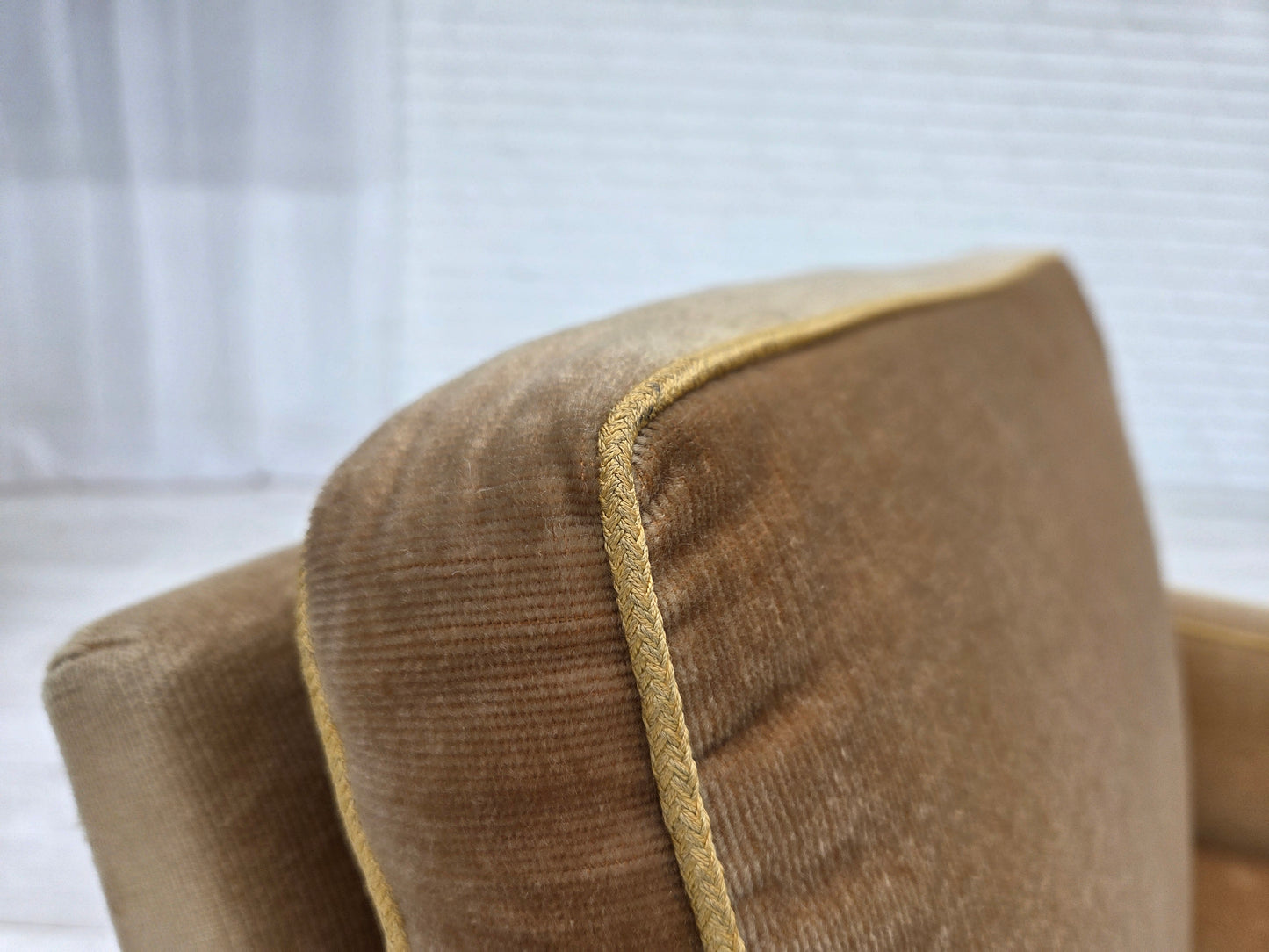1970s, Danish armchair, honey yellow furniture velour.