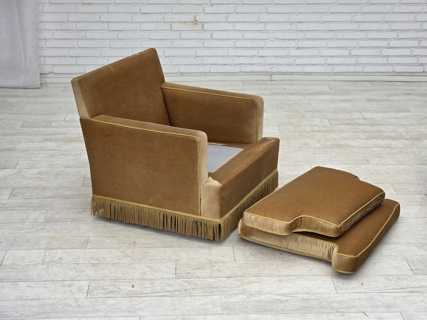 1970s, Danish armchair, honey yellow furniture velour.