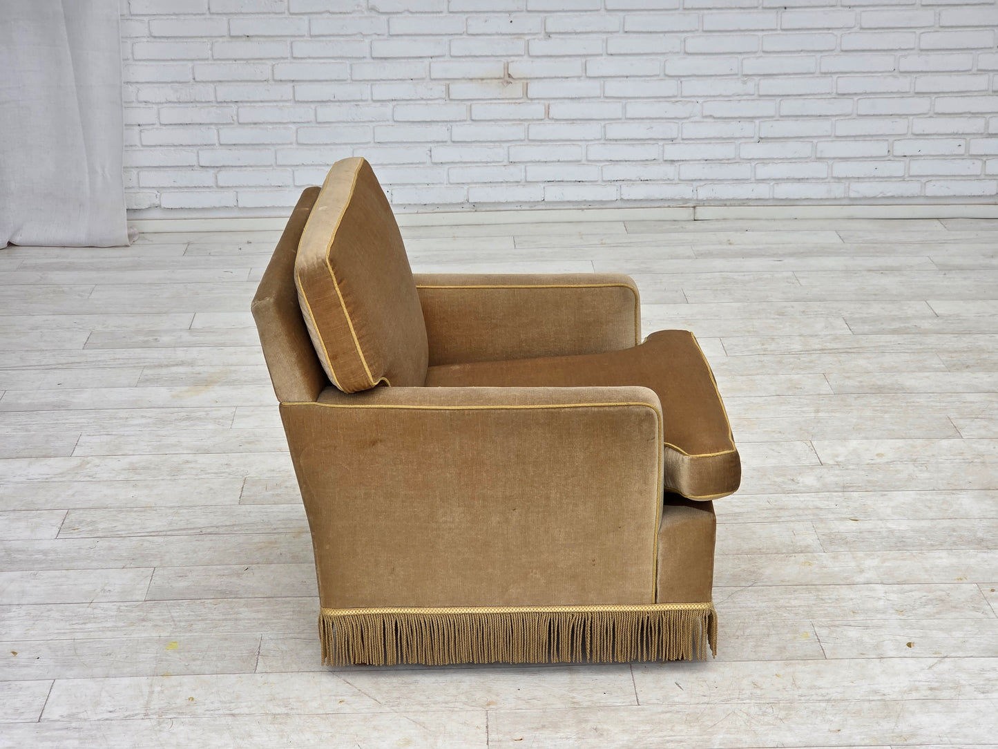 1970s, Danish armchair, honey yellow furniture velour.