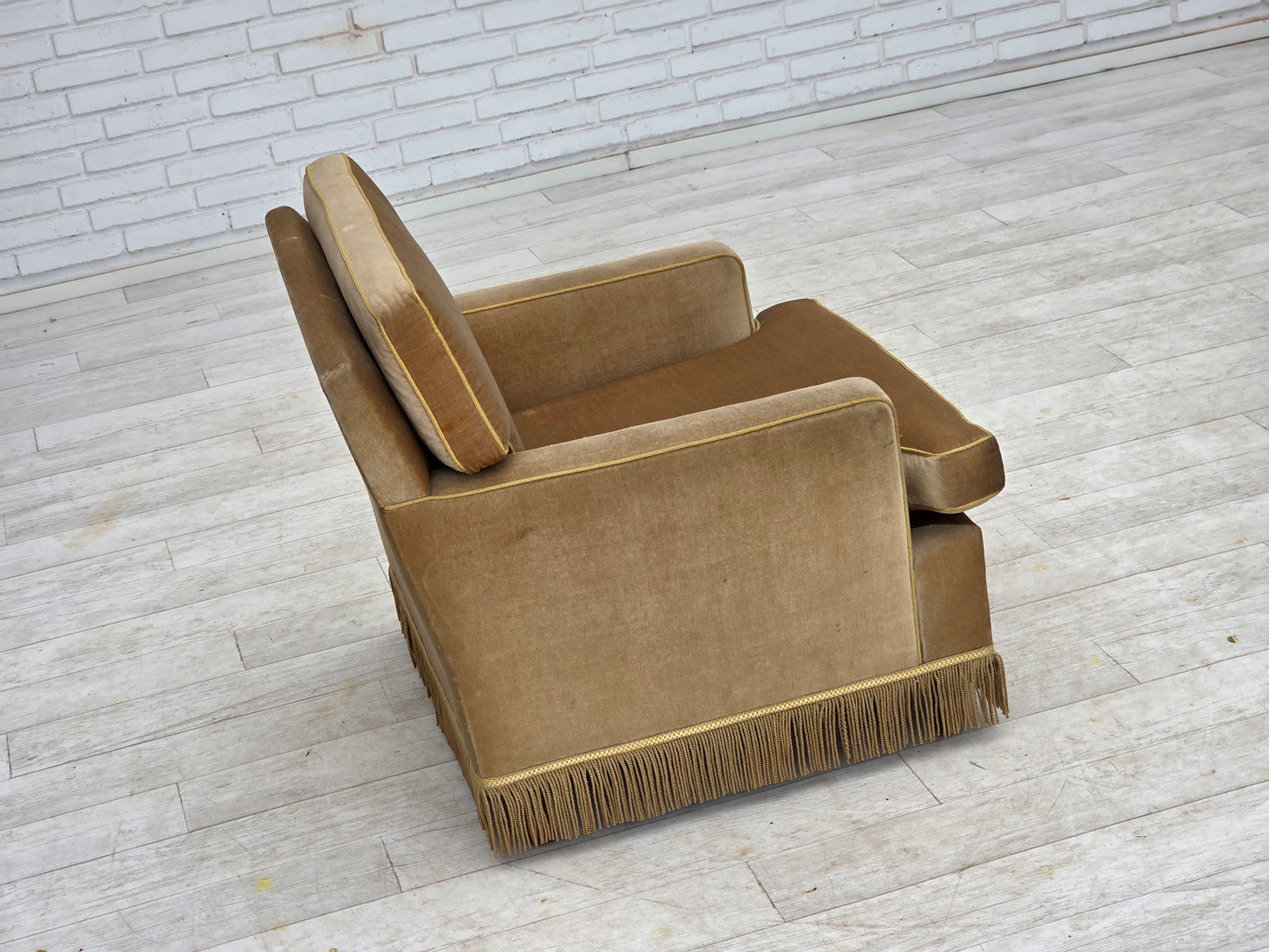 1970s, Danish armchair, honey yellow furniture velour.