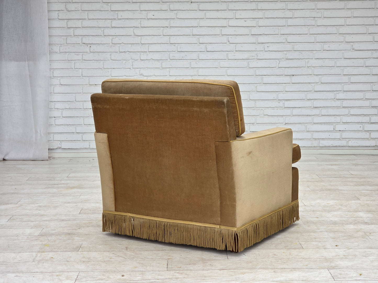 1970s, Danish armchair, honey yellow furniture velour.