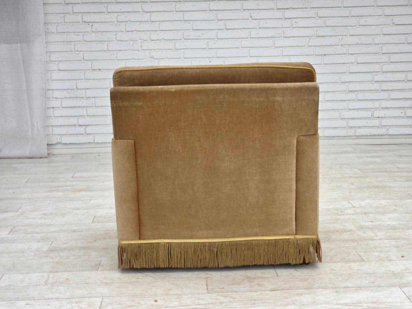 1970s, Danish armchair, honey yellow furniture velour.