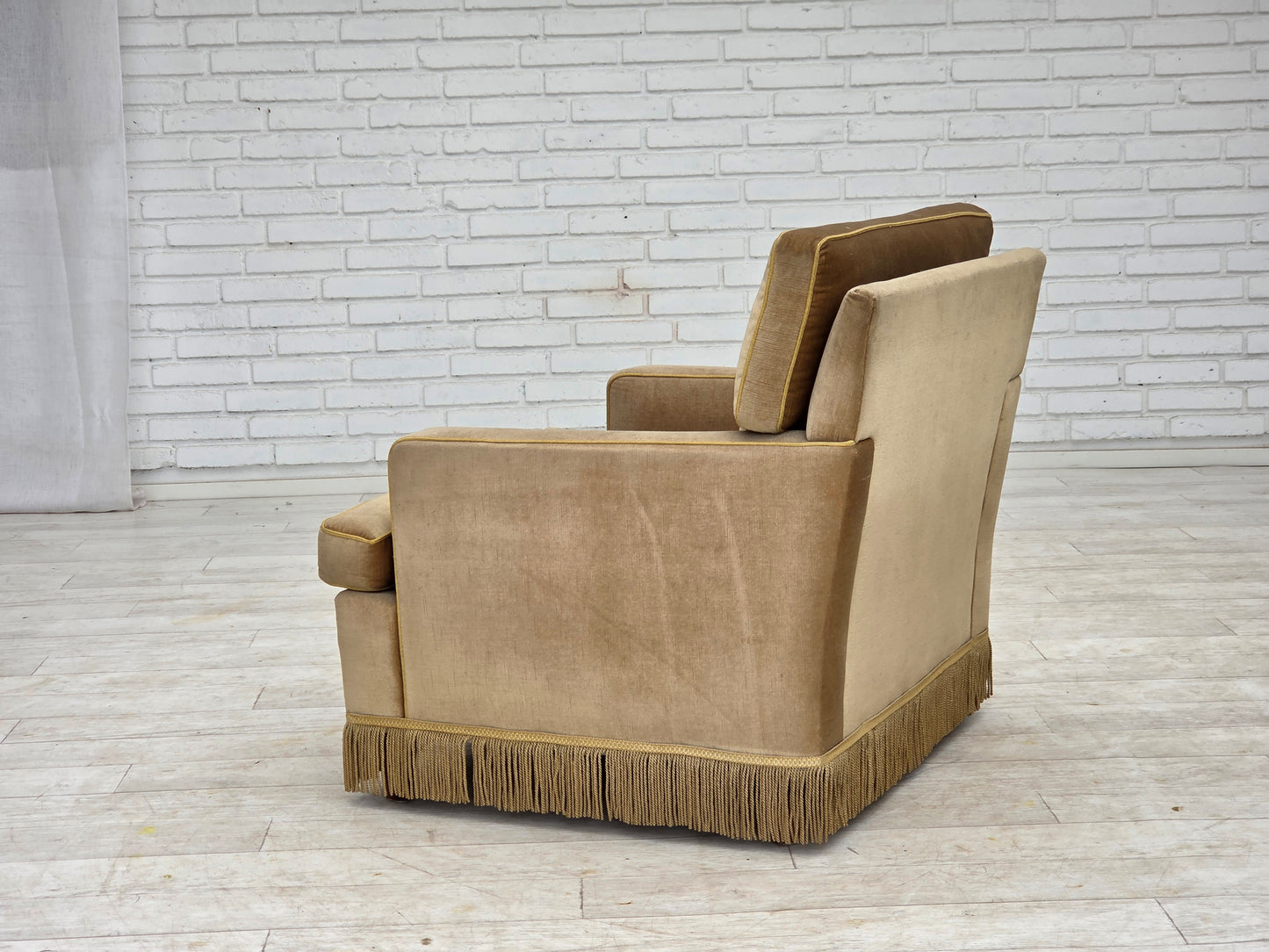 1970s, Danish armchair, honey yellow furniture velour.