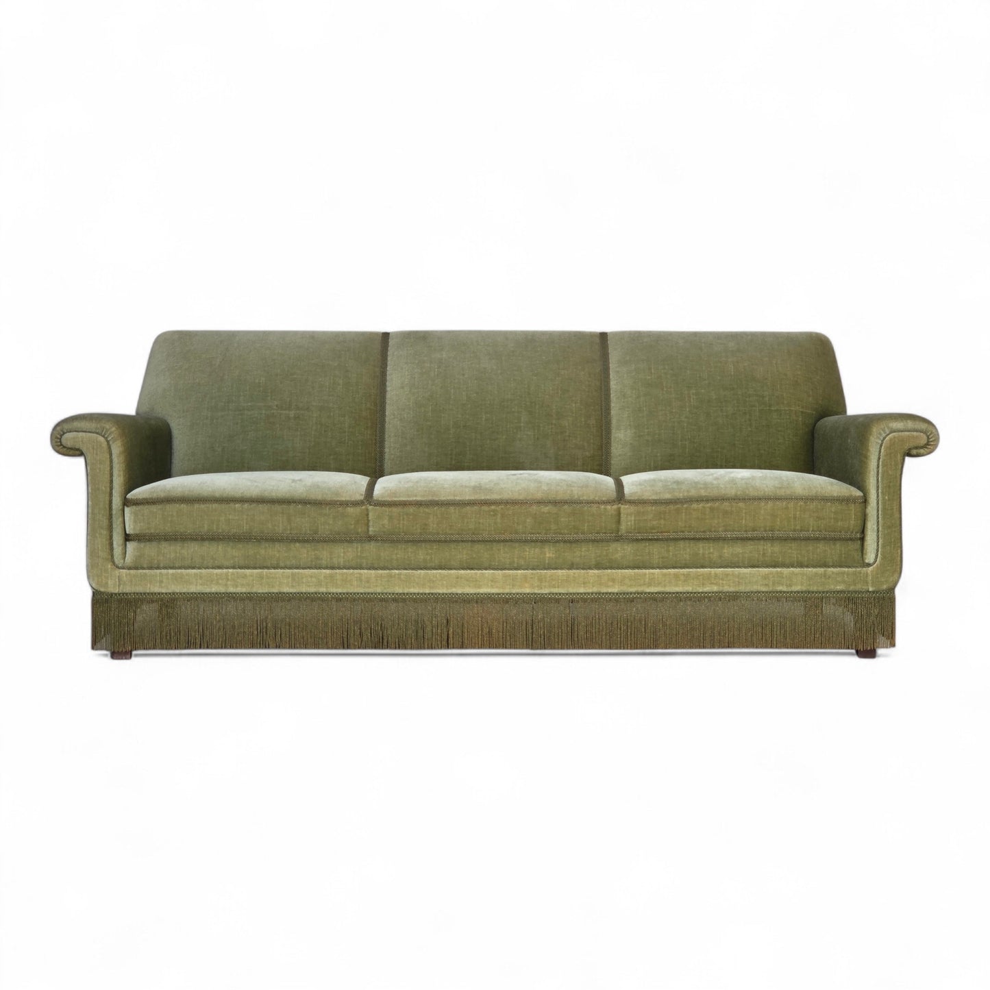 1970s, Danish 3-seater sofa, green furniture velour, beech wood.