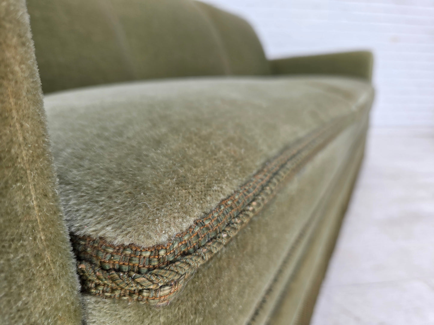 1970s, Danish 3-seater sofa, green furniture velour, beech wood.