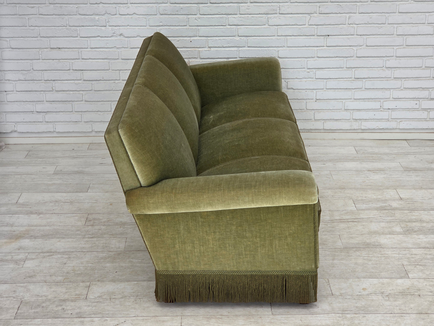 1970s, Danish 3-seater sofa, green furniture velour, beech wood.
