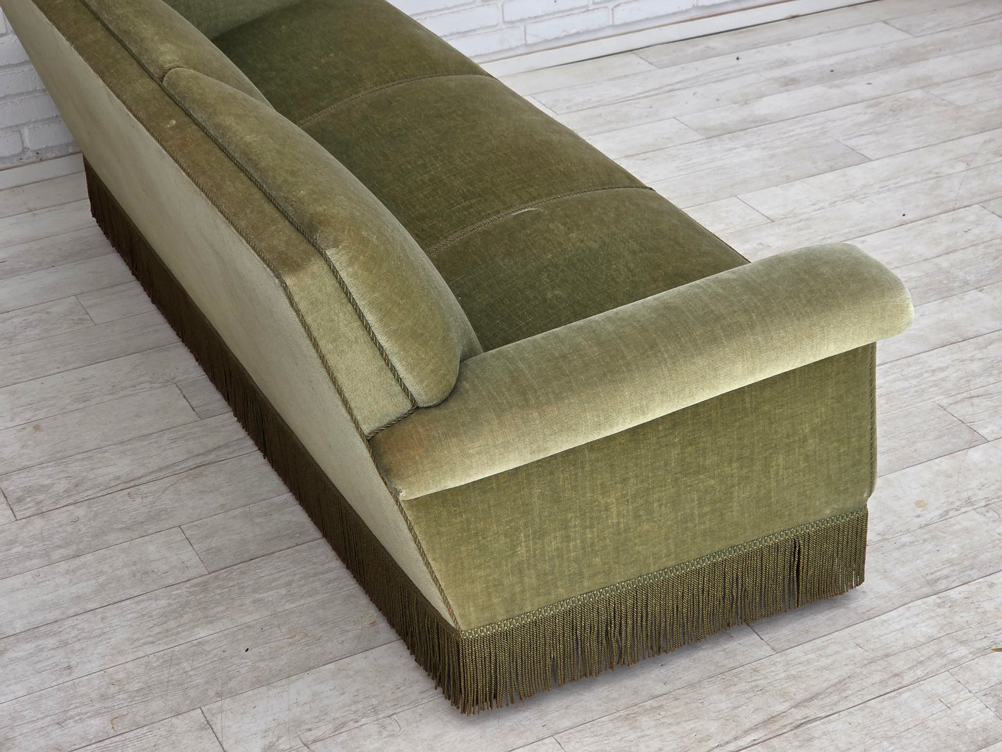 1970s, Danish 3-seater sofa, green furniture velour, beech wood.