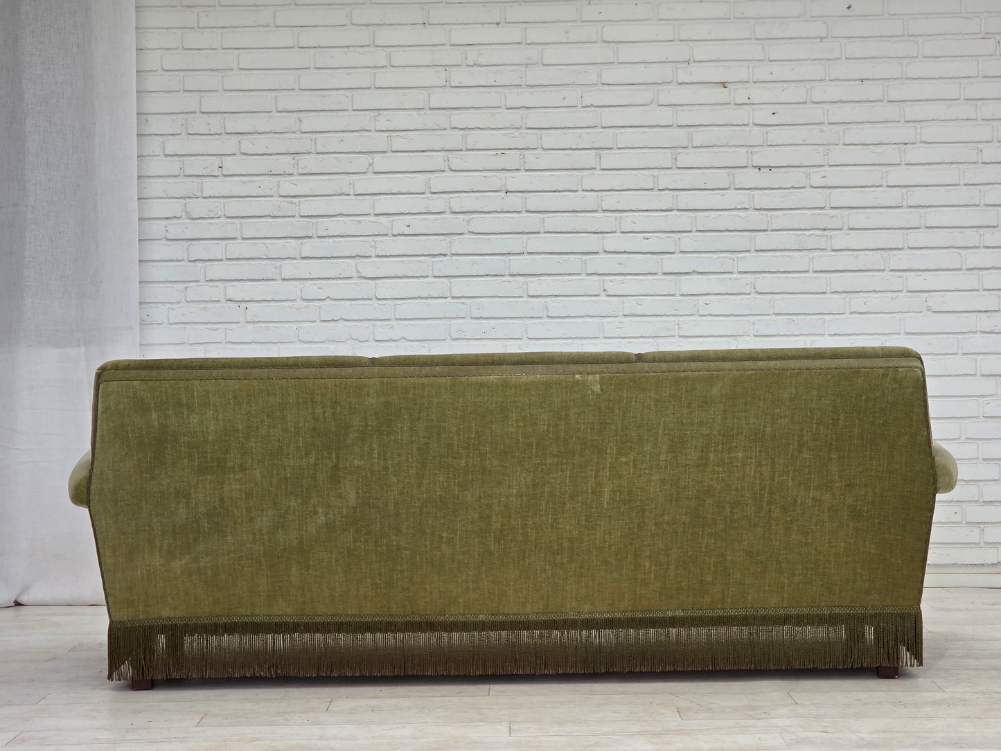 1970s, Danish 3-seater sofa, green furniture velour, beech wood.