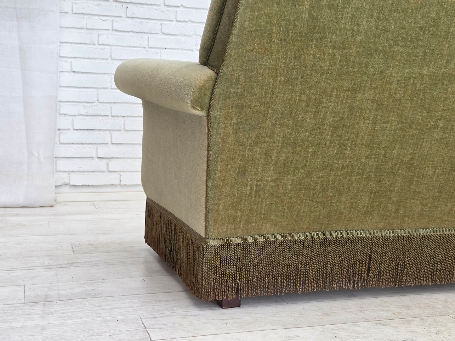 1970s, Danish 3-seater sofa, green furniture velour, beech wood.