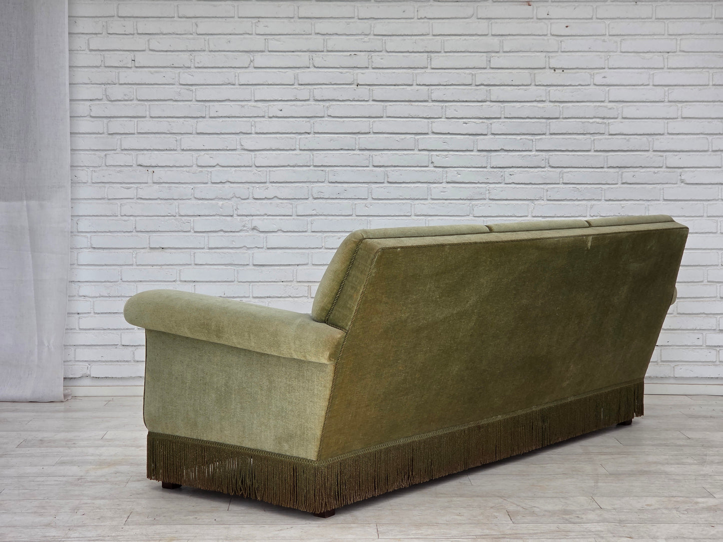 1970s, Danish 3-seater sofa, green furniture velour, beech wood.