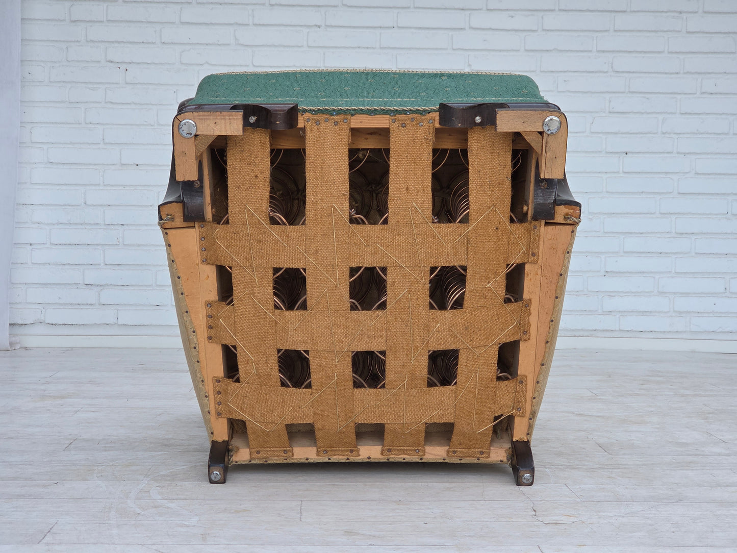 1960s, Danish armchair, green and beige furniture wool.
